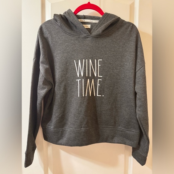 Rae Dunn Tops - NWT Charcoal Hoodie With Wine Time Print Size S/P